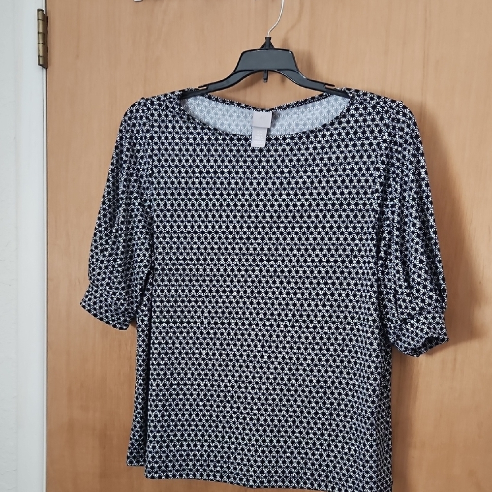 H&M Black and White Blouse Elegant Top